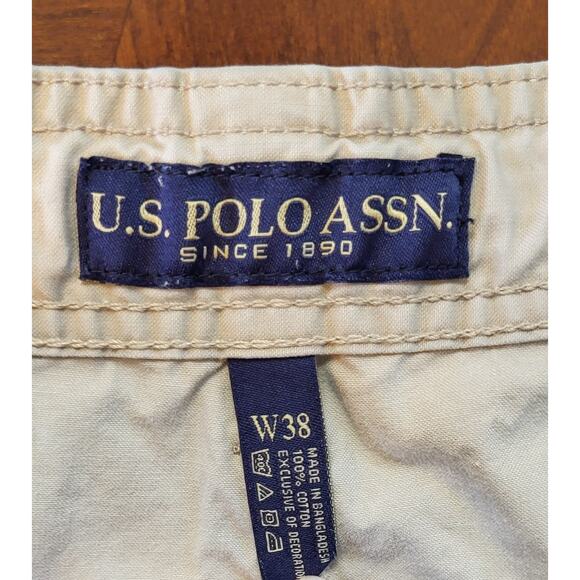 U.S. Polo Assn. Men's Cargo Shorts Size 38 Tan Flat Front Khaki Tan - Picture 10 of 13